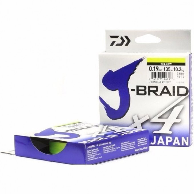 Шнур DAIWA J-Braid X4 0,19мм 135м Yellow 12740-019 Шнур DAIWA J-Braid X4 0,19мм 135м Yellow 12740-019