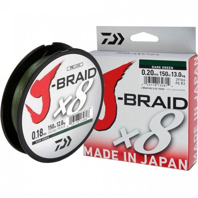 Шнур DAIWA J-Braid X8 0,10мм 150м dark green 12751-010 Шнур DAIWA J-Braid X8 0,10мм 150м dark green 12751-010